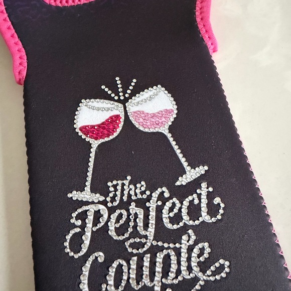 Wine Tote Koozie Black Purple Pink with Rhinestone Design - Picture 3 of 5